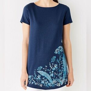 Pure j.jill pj floral knit tunic blue floral tee shirt short sleeve size large